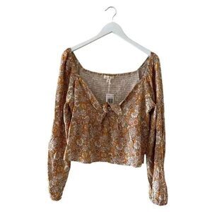 Daisy and Delilah Floral Bohemian Long Sleeves Front Tie Blouse SZ XXL #1877